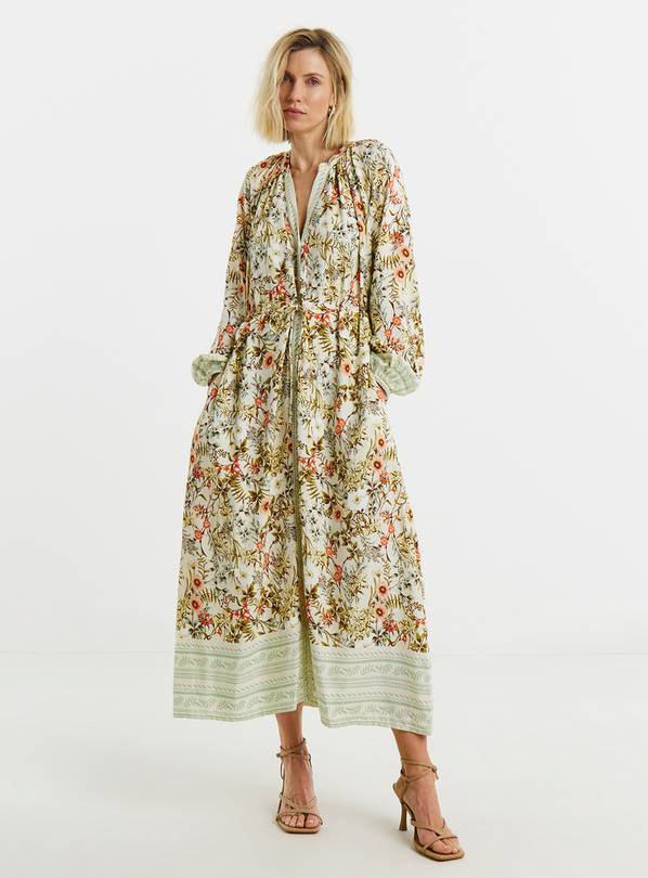 JD WILLIAMS Border Print Spun Dress Ivory Floral 10